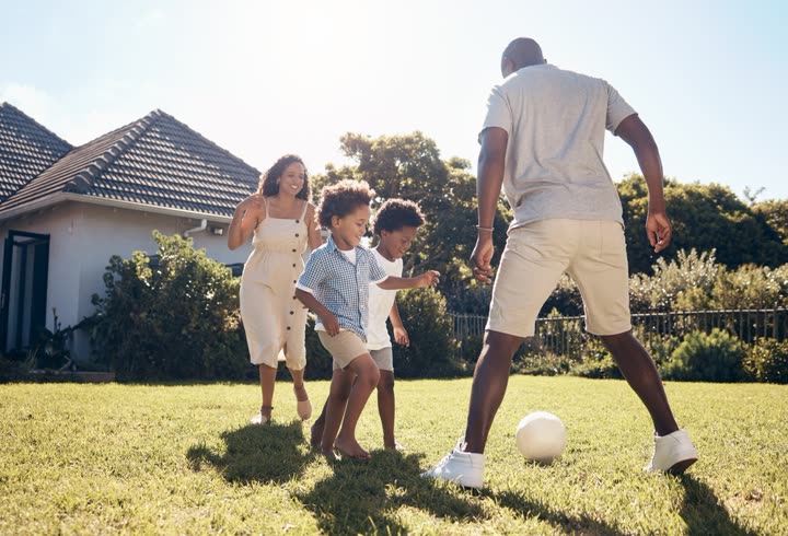 Family enjoying their new backyard
